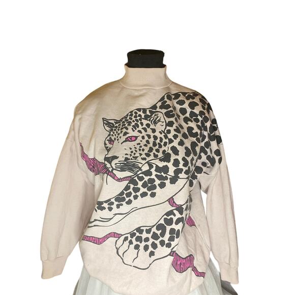VTG JIK cat cougar pink sweatshirt M - Picture 2 of 10